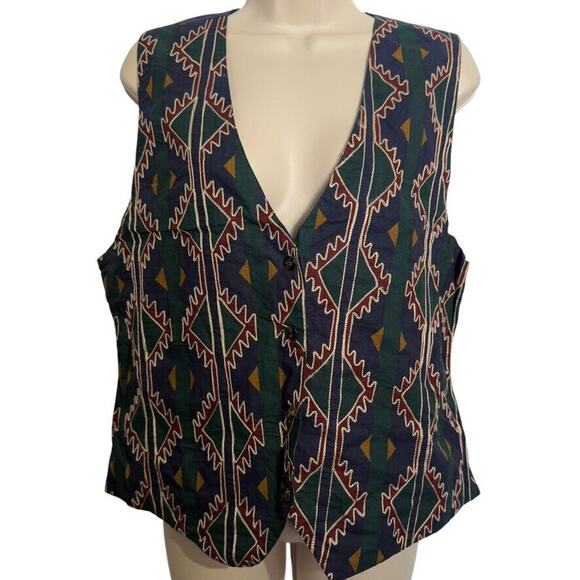 Stefano International Womens Vintage Embroidered Aztec Vest Top 80s Tie Back M - Picture 1 of 16